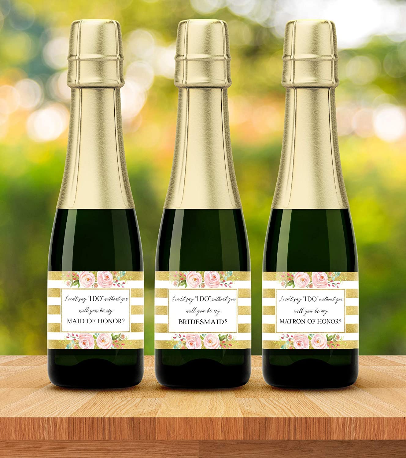 Will You Be My Bridesmaid Mini Champagne Labels • Gold Bridesmaid Proposal, Maid / Matron of Honor Ask • SET of 14