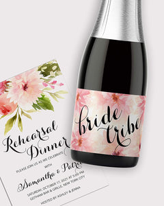 Bride Tribe • Bachelorette Party, Bridal Shower Mini Champagne Labels • SET of 18
