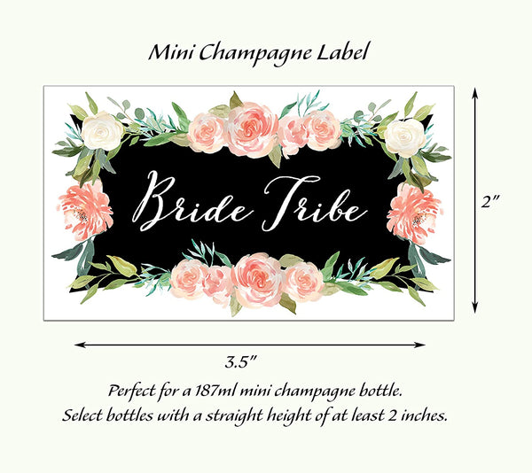 Bride Tribe • Bachelorette Party, Bridal Shower Mini Champagne Labels • SET of 12