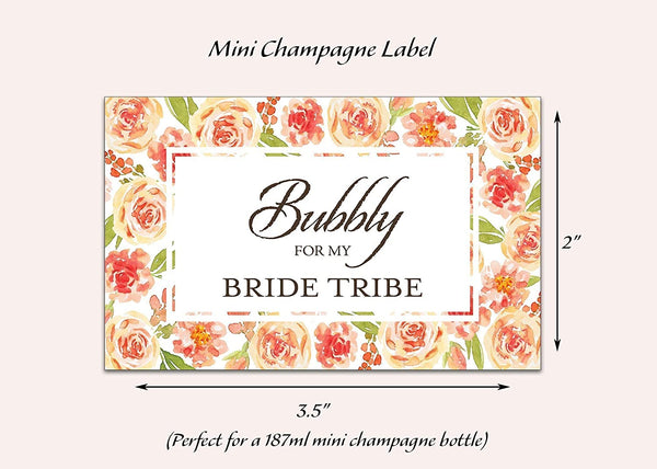 Bride Tribe Bubbly • Bachelorette Party, Bridal Shower Mini Champagne Labels • SET of 12