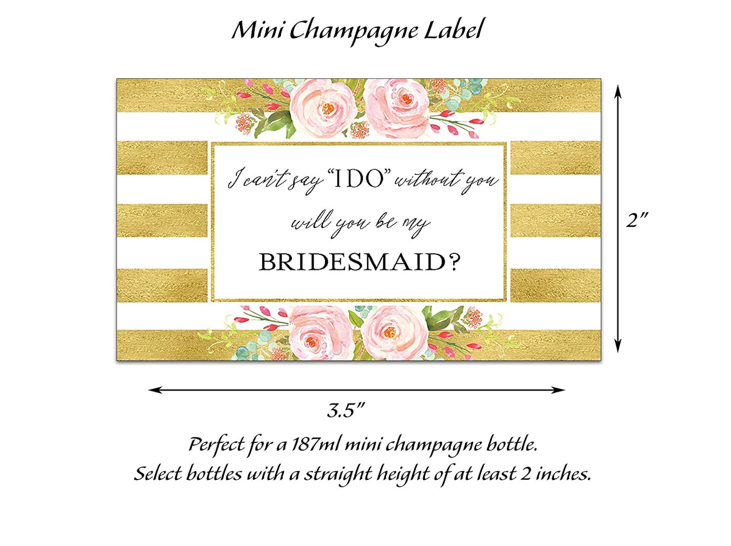 Will You Be My Bridesmaid Mini Champagne Labels • Gold Bridesmaid Proposal, Maid / Matron of Honor Ask • SET of 14