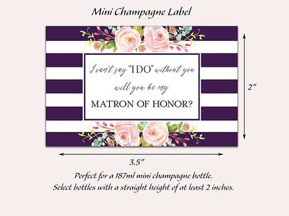 Will You Be My Bridesmaid Mini Champagne Labels • Bridesmaid Proposal, Maid / Matron of Honor Ask • 8 DIFFERENT Colors • SET of 14