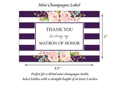 Thank You For Being My Bridesmaid Mini Champagne Labels • Bridesmaid, Maid / Matron of Honor Thank You • 8 DIFFERENT Colors • SET of 8