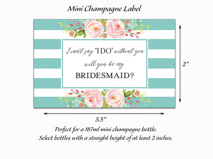 Will You Be My Bridesmaid Mini Champagne Labels • Bridesmaid Proposal, Maid / Matron of Honor Ask • 8 DIFFERENT Colors • SET of 14
