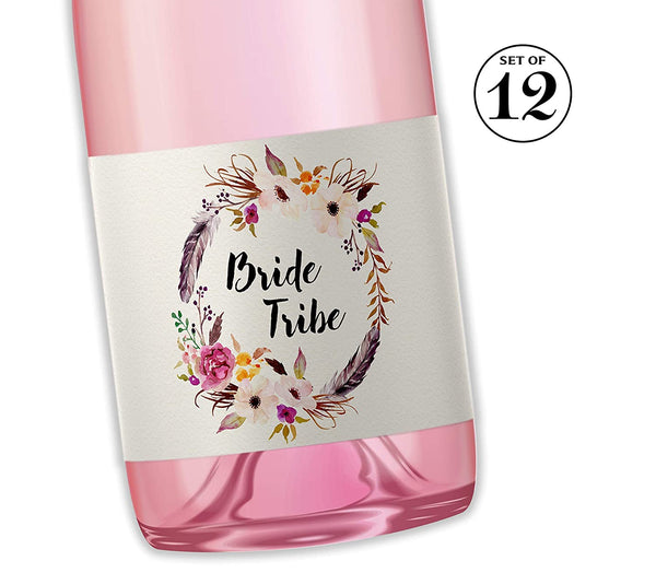 Bride Tribe • Bohemian Bachelorette Party, Bridal Shower Mini Champagne Labels • SET of 12