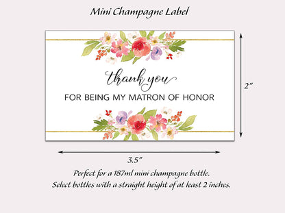 Thank You For Being My Bridesmaid Mini Champagne Labels • Bridesmaid, Maid / Matron of Honor Thank You • SET of 14