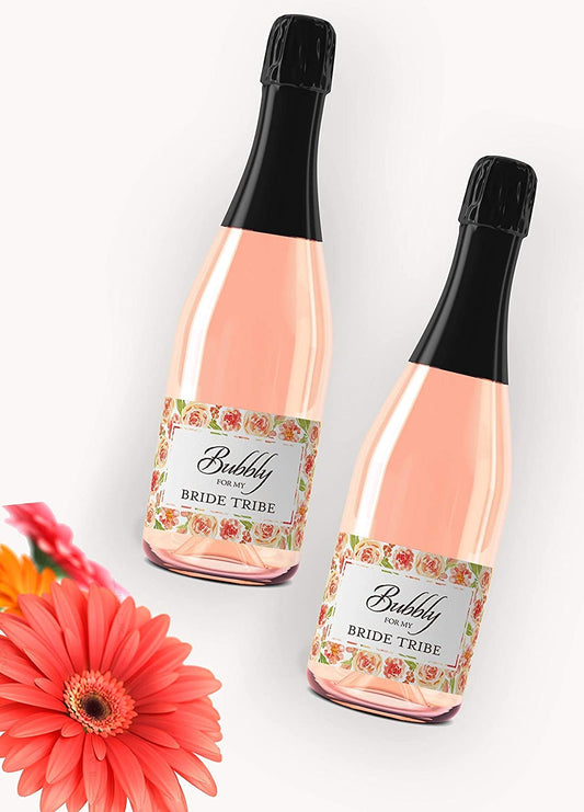 Bride Tribe Bubbly • Bachelorette Party, Bridal Shower Mini Champagne Labels • SET of 12