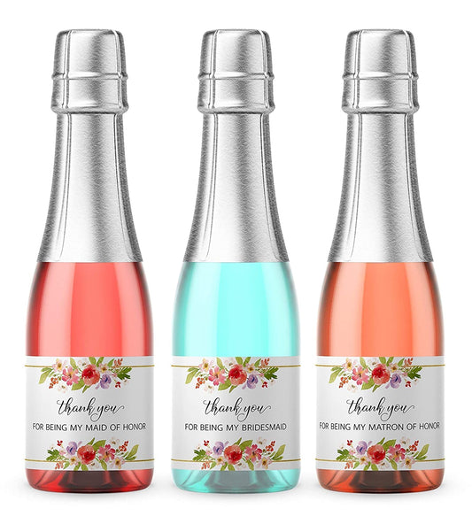 Thank You For Being My Bridesmaid Mini Champagne Labels • Bridesmaid, Maid / Matron of Honor Thank You • SET of 8