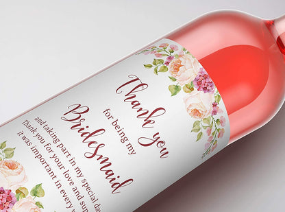 Thank You For Being My Bridesmaid Wine Bottle Labels • Bridesmaid, Maid / Matron of Honor Thank You • SET of 10