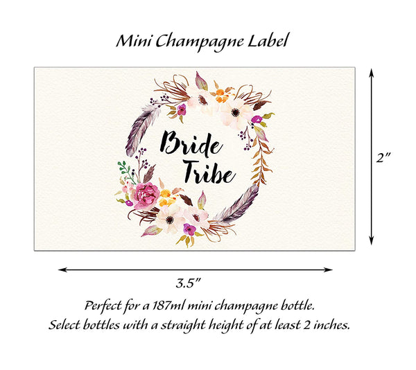 Bride Tribe • Bohemian Bachelorette Party, Bridal Shower Mini Champagne Labels • SET of 12