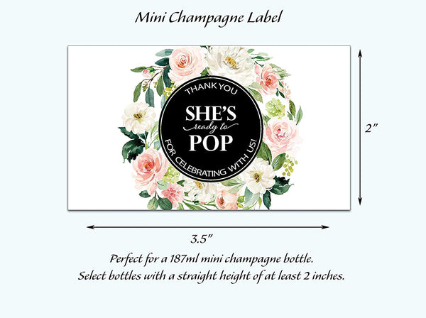 She's Ready To Pop • Blush Rose Baby Shower Mini Champagne Labels • SET of 18
