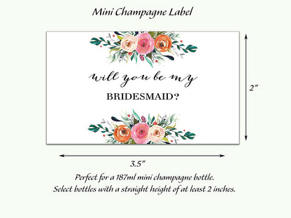 Will You Be My Bridesmaid Mini Champagne Labels • Bridesmaid Proposal, Maid / Matron of Honor Ask • SET of 14
