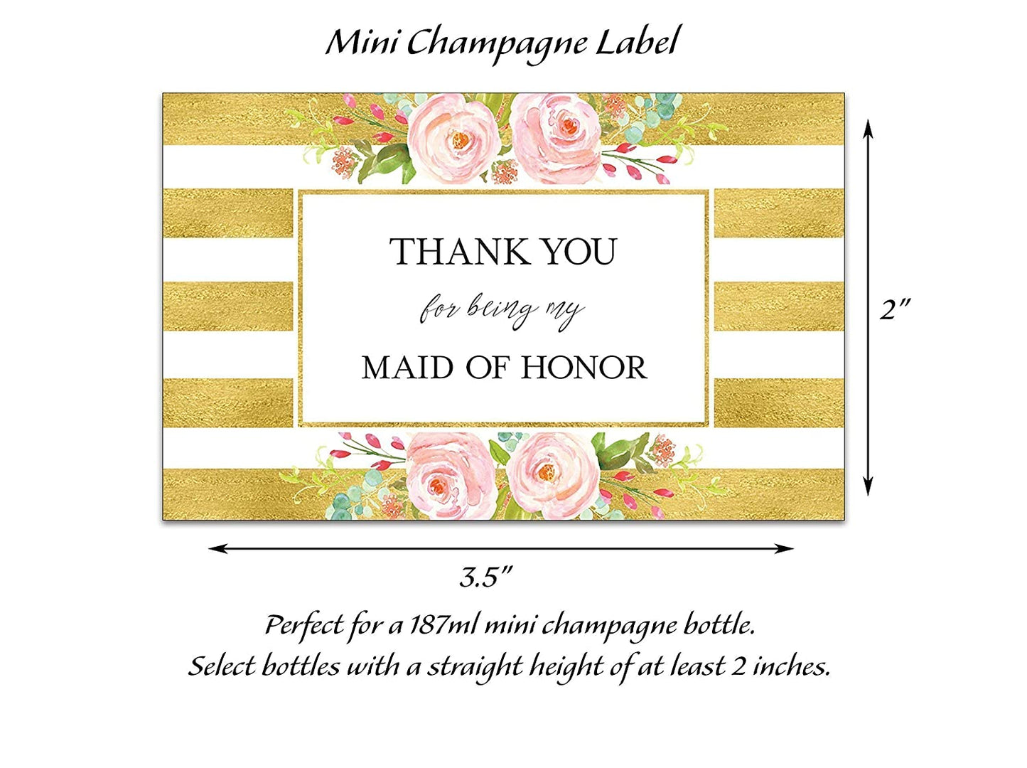 Thank You For Being My Bridesmaid Mini Champagne Labels • Bridesmaid, Maid / Matron of Honor Thank You • 8 DIFFERENT Colors • SET of 8