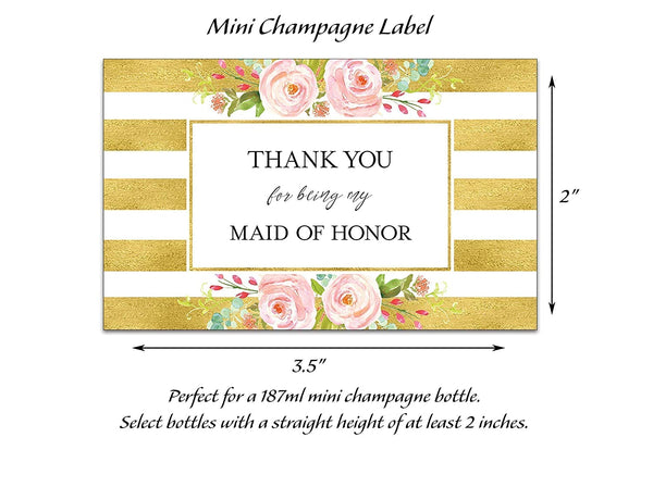 Thank You For Being My Bridesmaid Mini Champagne Labels • Bridesmaid, Maid / Matron of Honor Thank You • 8 DIFFERENT Colors • SET of 8