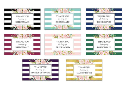 Thank You For Being My Bridesmaid Mini Champagne Labels • Bridesmaid, Maid / Matron of Honor Thank You • 8 DIFFERENT Colors • SET of 8