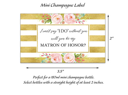 Will You Be My Bridesmaid Mini Champagne Labels • Gold Bridesmaid Proposal, Maid / Matron of Honor Ask • SET of 14