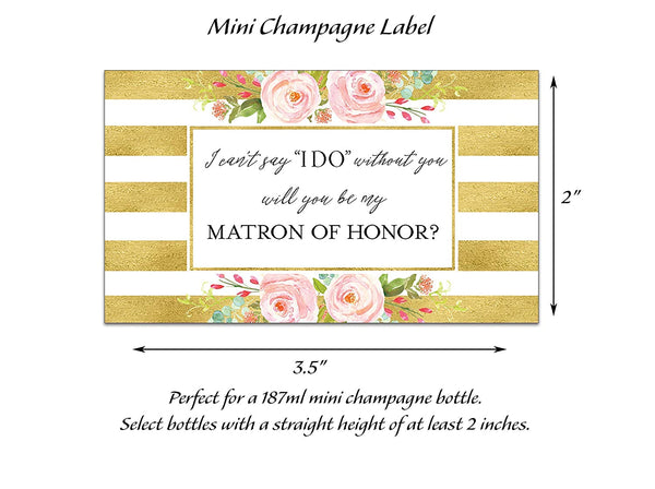Will You Be My Bridesmaid Mini Champagne Labels • Gold Bridesmaid Proposal, Maid / Matron of Honor Ask • SET of 14