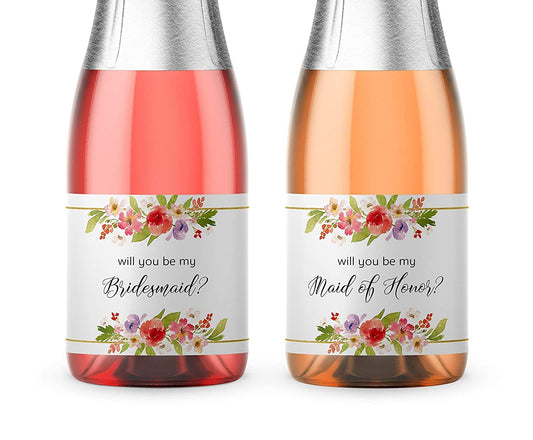 Will You Be My Bridesmaid Mini Champagne Labels • Bridesmaid Proposal, Maid / Matron of Honor Ask • SET of 8