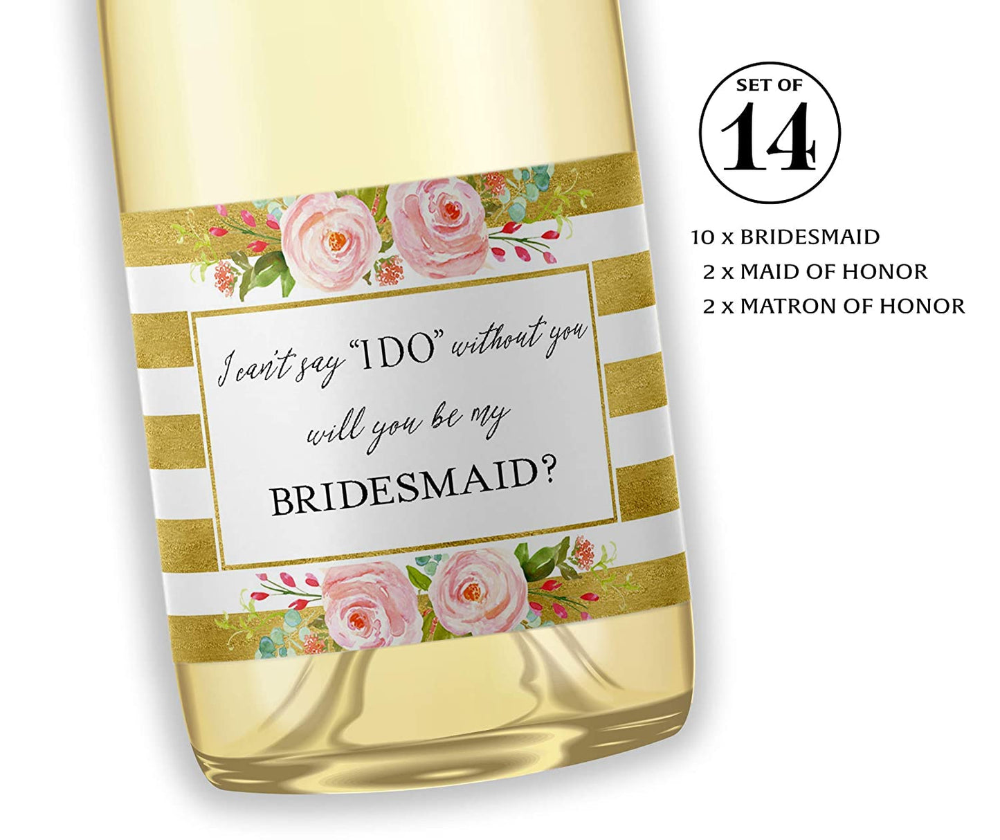Will You Be My Bridesmaid Mini Champagne Labels • Gold Bridesmaid Proposal, Maid / Matron of Honor Ask • SET of 14