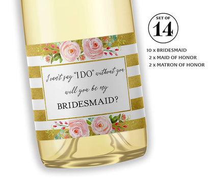 Will You Be My Bridesmaid Mini Champagne Labels • Gold Bridesmaid Proposal, Maid / Matron of Honor Ask • SET of 14