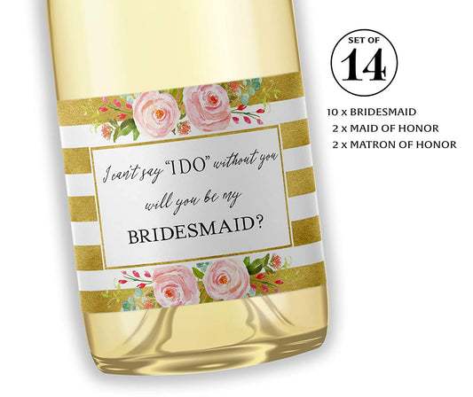 Will You Be My Bridesmaid Mini Champagne Labels • Gold Bridesmaid Proposal, Maid / Matron of Honor Ask • SET of 14