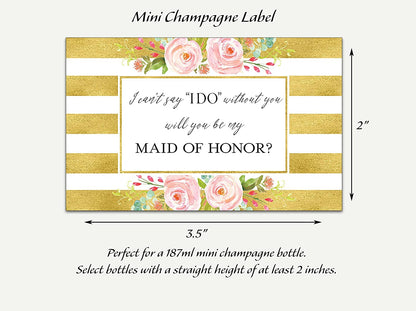 Will You Be My Bridesmaid Mini Champagne Labels • Bridesmaid Proposal, Maid / Matron of Honor Ask • 8 DIFFERENT Colors • SET of 14