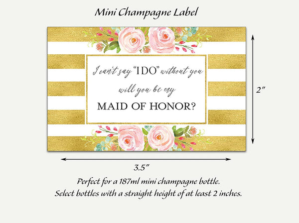 Will You Be My Bridesmaid Mini Champagne Labels • Bridesmaid Proposal, Maid / Matron of Honor Ask • 8 DIFFERENT Colors • SET of 14