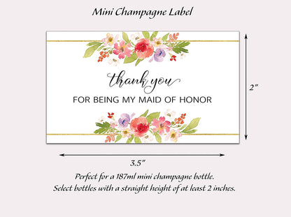 Thank You For Being My Bridesmaid Mini Champagne Labels • Bridesmaid, Maid / Matron of Honor Thank You • SET of 14