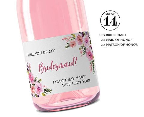Will You Be My Bridesmaid Mini Champagne Labels • Bridesmaid Proposal, Maid / Matron of Honor Ask • SET of 14