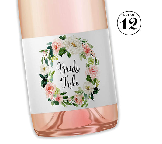Bride Tribe • Boho Chic Blush Rose Bachelorette Party, Bridal Shower Mini Champagne Labels • SET of 12