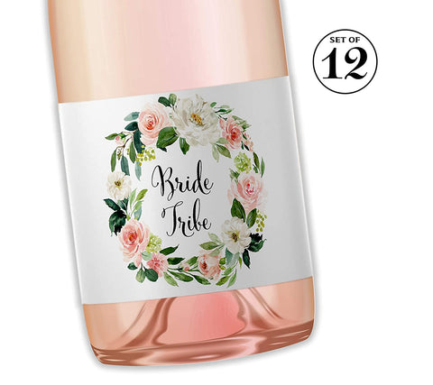 Bride Tribe • Boho Chic Blush Rose Bachelorette Party, Bridal Shower Mini Champagne Labels • SET of 12