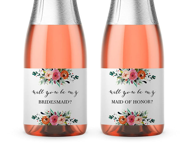 Will You Be My Bridesmaid Mini Champagne Labels • Bridesmaid Proposal, Maid / Matron of Honor Ask • SET of 14