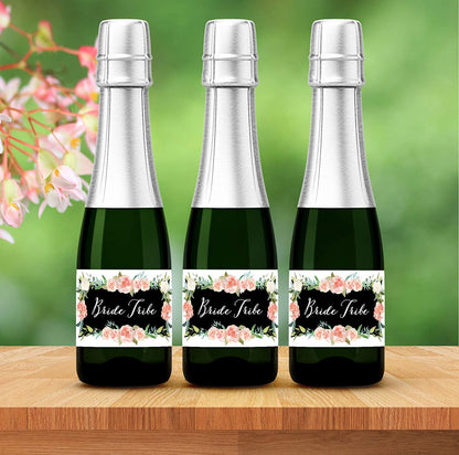 Bride Tribe • Bachelorette Party, Bridal Shower Mini Champagne Labels • SET of 12