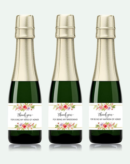 Thank You For Being My Bridesmaid Mini Champagne Labels • Bridesmaid, Maid / Matron of Honor Thank You • SET of 14