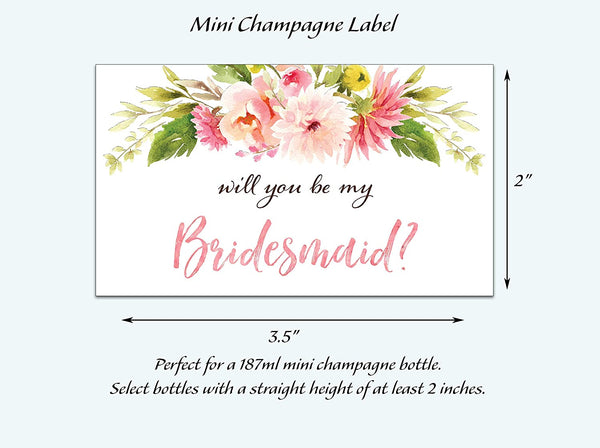 Will You Be My Bridesmaid Mini Champagne Labels • Bridesmaid Proposal, Maid / Matron of Honor Ask • SET of 10