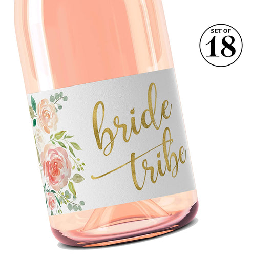 Bride Tribe • Bachelorette Party, Bridal Shower Mini Champagne Labels • SET of 18