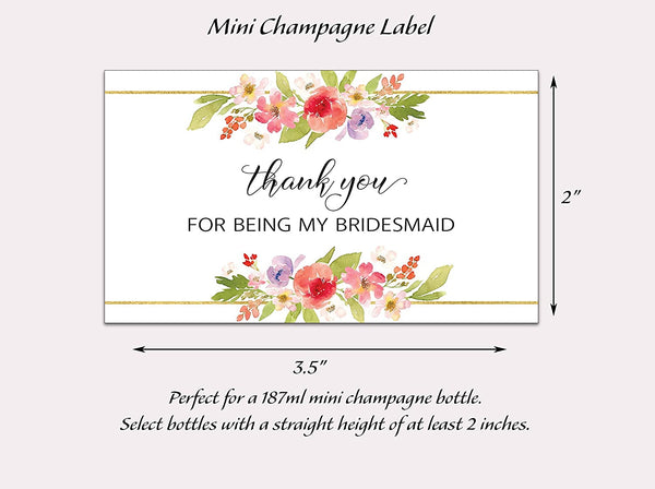 Thank You For Being My Bridesmaid Mini Champagne Labels • Bridesmaid, Maid / Matron of Honor Thank You • SET of 14