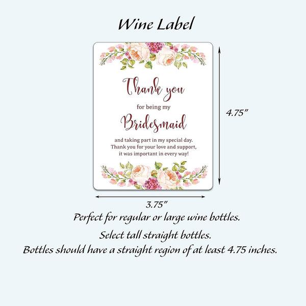 Thank You For Being My Bridesmaid Wine Bottle Labels • Bridesmaid, Maid / Matron of Honor Thank You • SET of 10