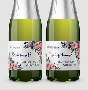 Will You Be My Bridesmaid Mini Champagne Labels • Bridesmaid Proposal, Maid / Matron of Honor Ask • SET of 12