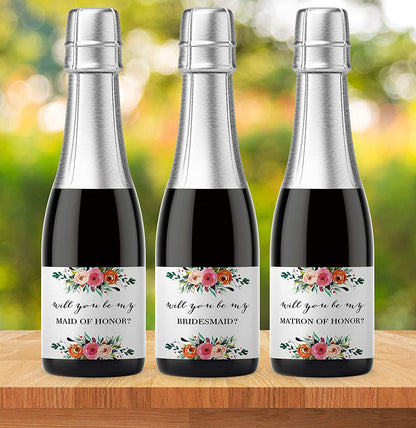 Will You Be My Bridesmaid Mini Champagne Labels • Bridesmaid Proposal, Maid / Matron of Honor Ask • SET of 14
