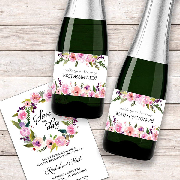 Will You Be My Bridesmaid Mini Champagne Labels • Bridesmaid Proposal, Maid / Matron of Honor Ask • SET of 8