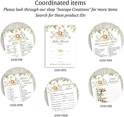 Safari Animals Baby Shower Game - Baby Trivia • SET of 25