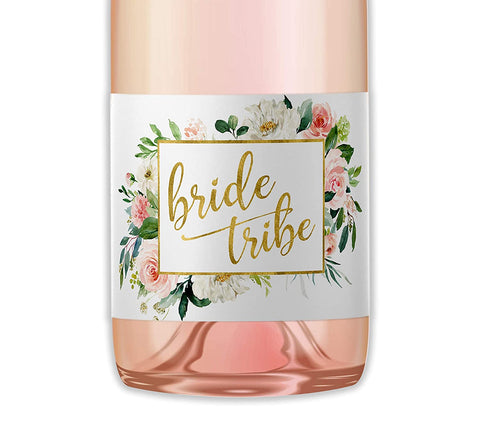 Bride Tribe • Blush Rose Bachelorette Party, Bridal Shower Mini Champagne Labels • SET of 12