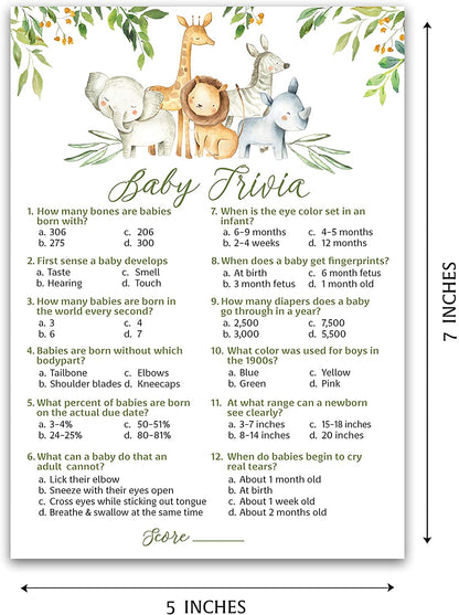 Safari Animals Baby Shower Game - Baby Trivia • SET of 25