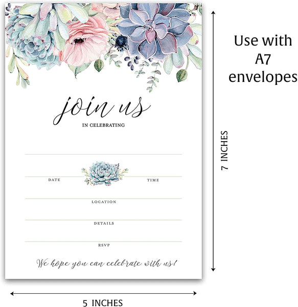 Succulents Invitations • Join Us In Celebrating • SET of 25