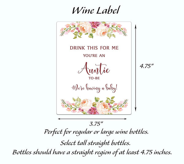 Drink This For Me - You're An Auntie-To-Be Wine Labels • Pregnancy Announcement • SET of 5