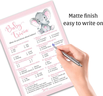 Pink Elephant Baby Shower Game - Baby Trivia • SET of 25