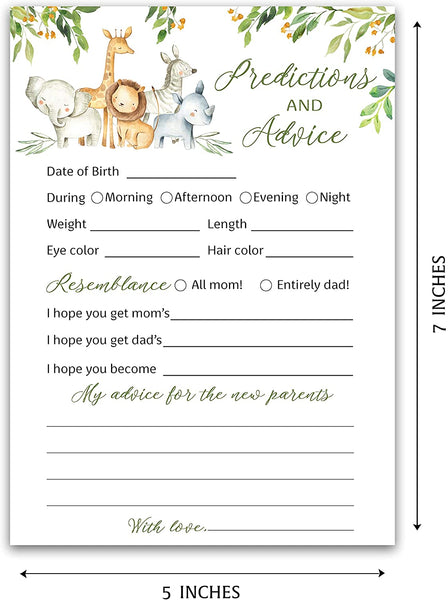 Safari Animals Baby Shower Game - Predictions & Advice Cards • SET of 25