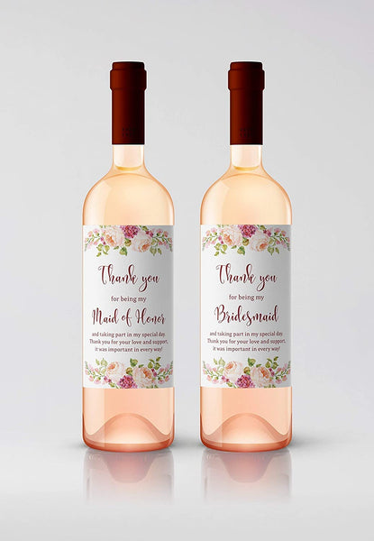 Thank You For Being My Bridesmaid Wine Bottle Labels • Bridesmaid, Maid / Matron of Honor Thank You • SET of 8