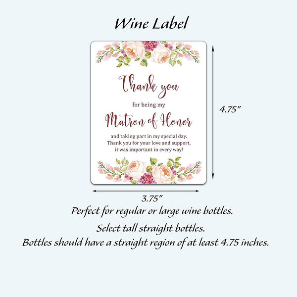 Thank You For Being My Bridesmaid Wine Bottle Labels • Bridesmaid, Maid / Matron of Honor Thank You • SET of 8